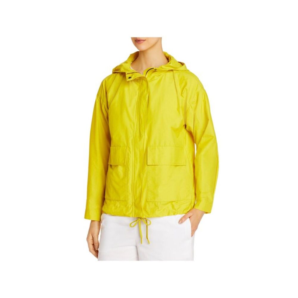 EILEEN FISHER Womens Yellow Pocketed Hooded Drawstring Hem Zip Up Jacket L